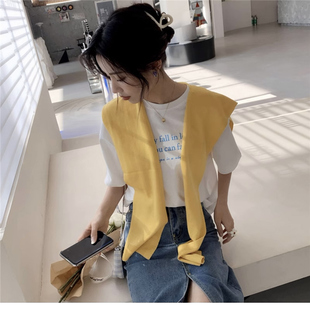 饰假领子纯色 外搭坎肩空调房护肩颈披巾春秋装 打结披肩女夏季 薄款