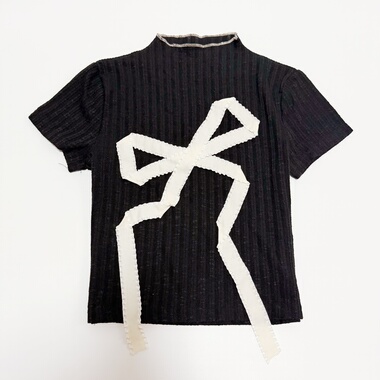 公主千金小姐潮流黑色蝴蝶结短袖短款T恤短袖甜美风酷辣风