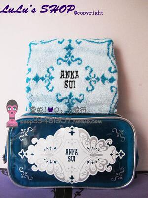 Anna Sui安娜苏绝版蓝色魔幻彩蝶魔幻蝴蝶化妆包带手帕（微瑕）