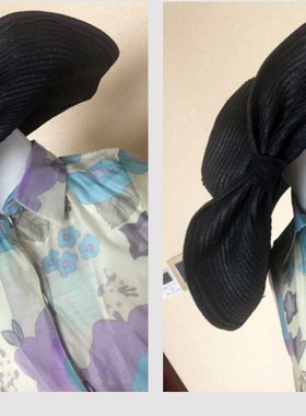 韩国黑色大檐帽遮阳防晒度假蝴蝶结沙滩凉帽草帽