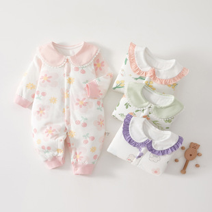 0-2岁婴幼儿40克夹棉连体衣A类女宝宝保暖连身哈衣儿童棉衣服春秋