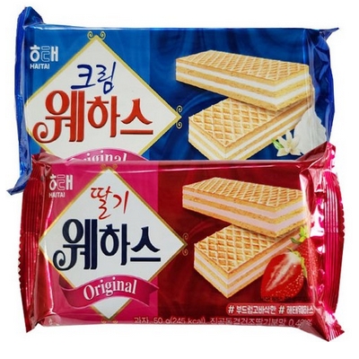 韩国进口海太奶油草莓威化饼干50g酥脆香甜冰激淋味儿童休闲小吃