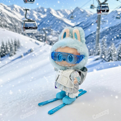 Labubu 3.0前方高能 滑雪套装娃衣包含帽子鞋子背包17cm盲盒挂件