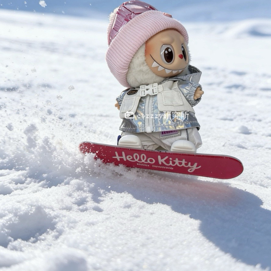 Labubu17cm盲盒滑雪套装单板娃衣 Kitty联名滑雪单板