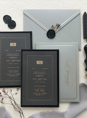 MarrySo高端定制商务烫金年会请帖请柬 灰色蓝色丝绒加厚邀请函