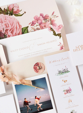 MarrySo 高端定制欧式请帖 粉色香槟结婚喜帖 草坪婚礼森系配套系