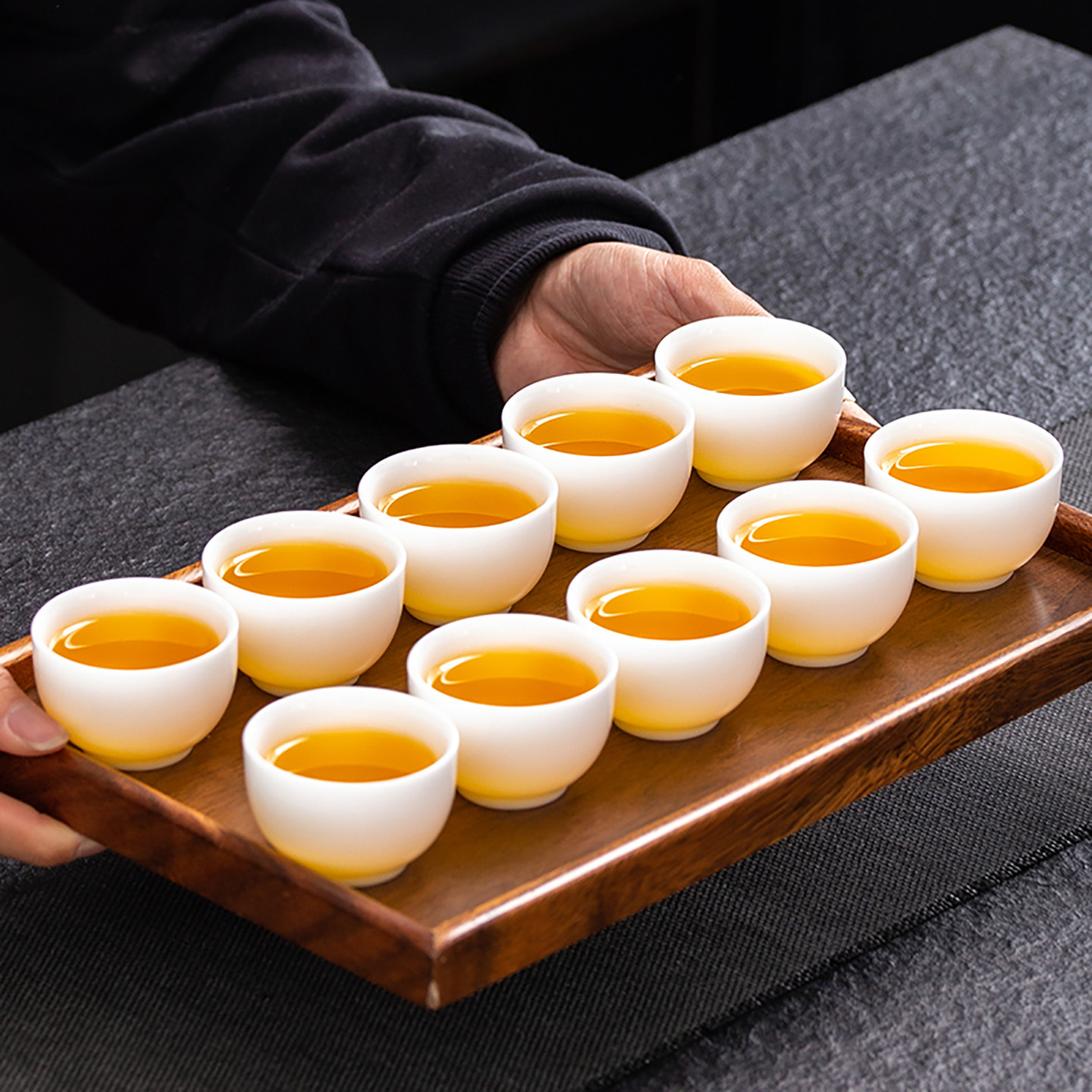 高端冰种玉瓷10只装小茶杯带杯架
