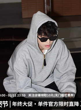 张星特同款丨MIDASHAND重磅连帽卫衣半拉链帽衫美式加绒套头上衣