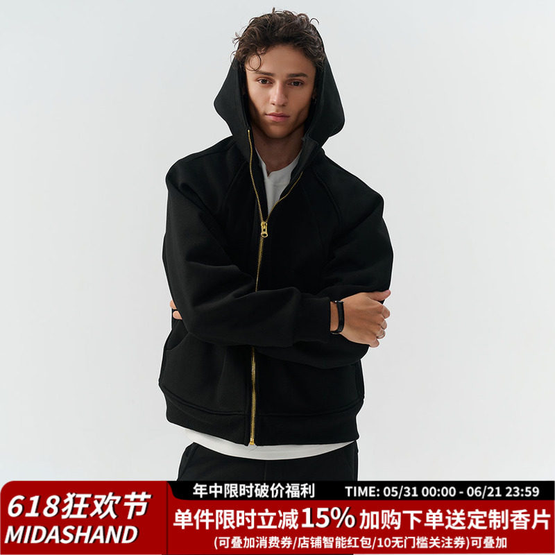 MIDASHAND 重磅500g美式男生卫衣开衫拉链外套复古帽衫情侣春新款