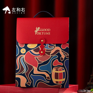 红色礼盒手提盒葡萄酒红酒盒空盒 礼盒双支装 25年款 左和右红酒包装