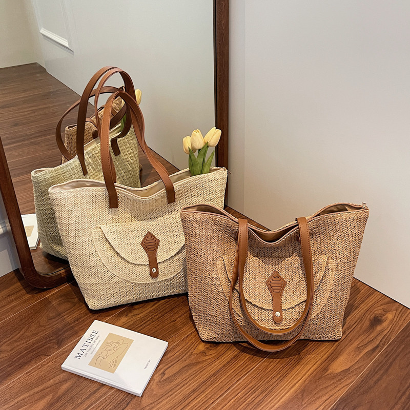 2026春季新款时尚简约草编包单肩包森系编织包淑女沙滩包大容量,箱包皮具/热销女包/男包,编织包,淘宝优惠券,粉丝福利购,淘宝优惠卷