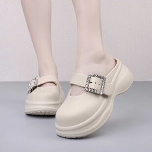 2025玛丽珍凉鞋半拖时尚外穿女士厚底增高包头EVA凉拖鞋出勤百搭