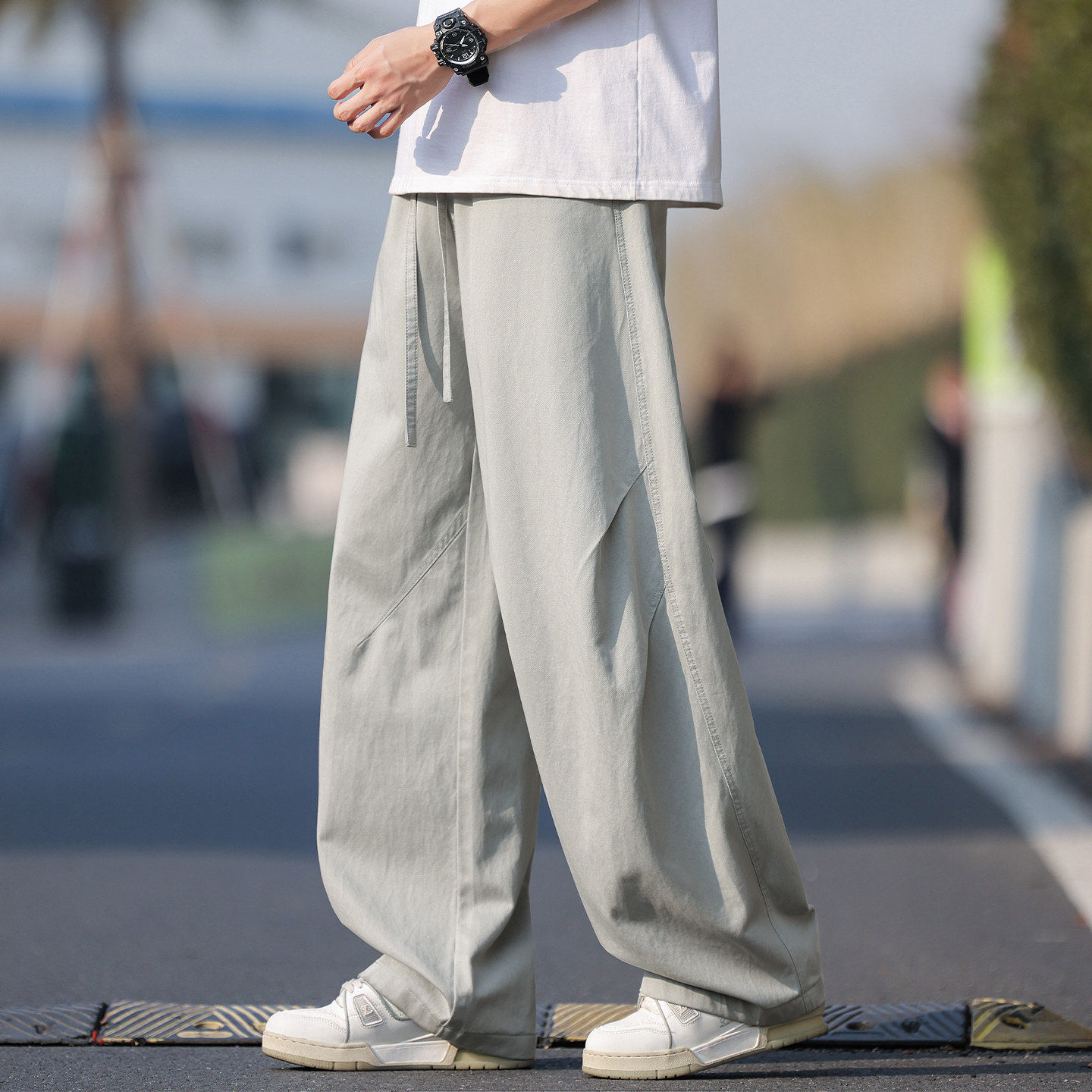 夏季薄款莱赛尔凉感弯刀阔腿裤男