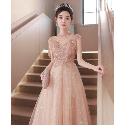 重工敬酒服2025新款新娘结婚订婚晚礼服裙轻奢小众女主持人连衣裙