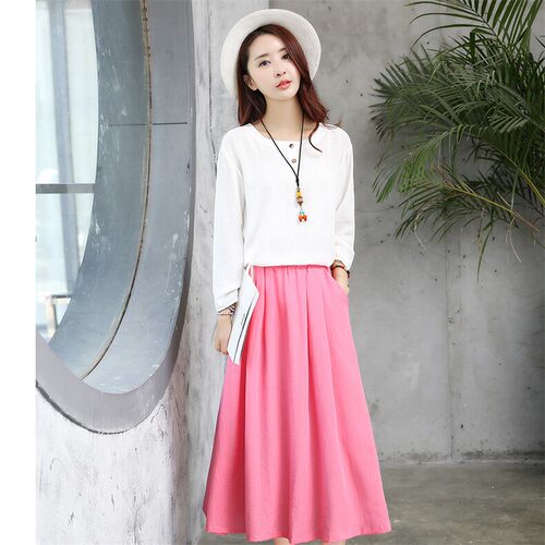 春季通勤棉麻显瘦两件套连衣裙