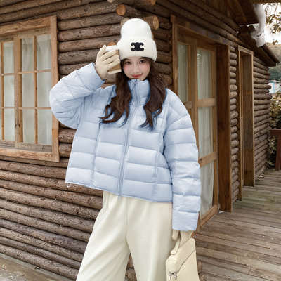 浅蓝色立领短款羽绒服