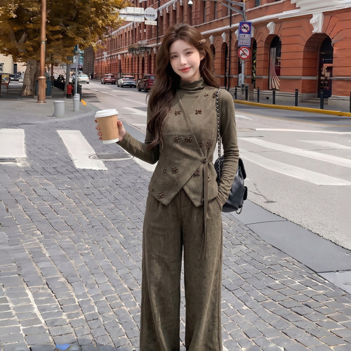 慵懒风马甲阔腿裤套装女2026秋季气质修身感轻熟风两件套新款大码