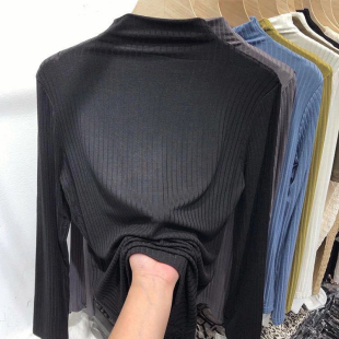 半高领内搭长袖 胖mm2 女秋冬季 螺纹德绒打底衫 t恤上衣 300斤特大码