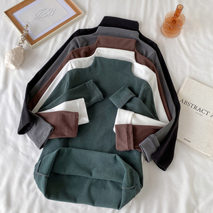 女秋冬加绒加厚内搭长袖 300斤德绒半高领打底衫 t恤潮 胖MM2 超大码