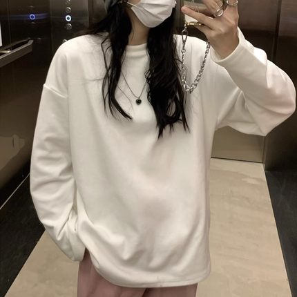 特大码胖mm2-300斤白色德绒打底衫女秋冬保暖内搭上衣加绒加厚t恤