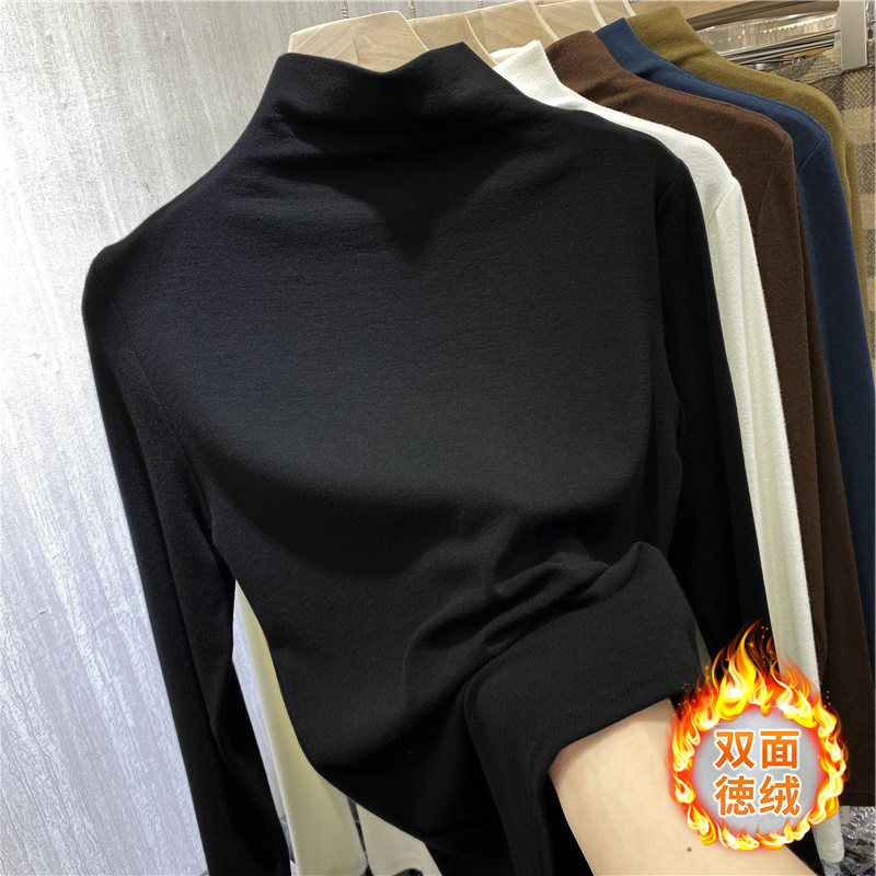 胖MM300斤德绒半高领打底衫女冬