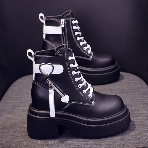 爆款内增高小个子厚底粗跟短靴