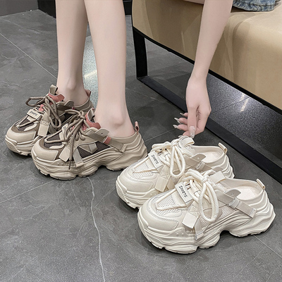 网面老爹鞋包头半拖鞋女款