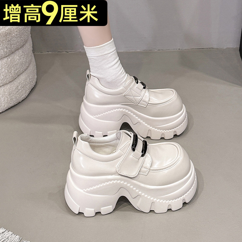 欧货厚底9cm增高乐福鞋女2026春新款皮带扣单鞋魔术贴松糕小皮鞋,女鞋,乐福鞋（豆豆鞋）,淘宝优惠券,粉丝福利购,淘宝优惠卷