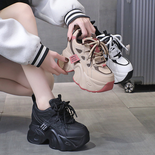 厚底小个子内增高女鞋 显脚小欧货松糕鞋 子 女春秋2025年新款 老爹鞋