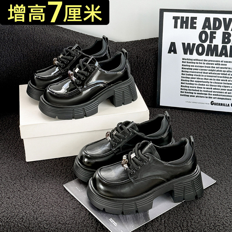 真皮黑色厚底乐福鞋女2026新款英伦风粗跟加绒小皮鞋女增高单鞋子,女鞋,乐福鞋（豆豆鞋）,淘宝优惠券,粉丝福利购,淘宝优惠卷