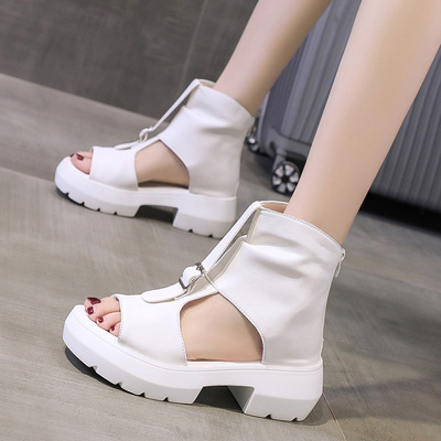 高跟凉鞋女2021年新款夏季厚底松糕仙女风鱼嘴爆款镂空罗马凉靴女