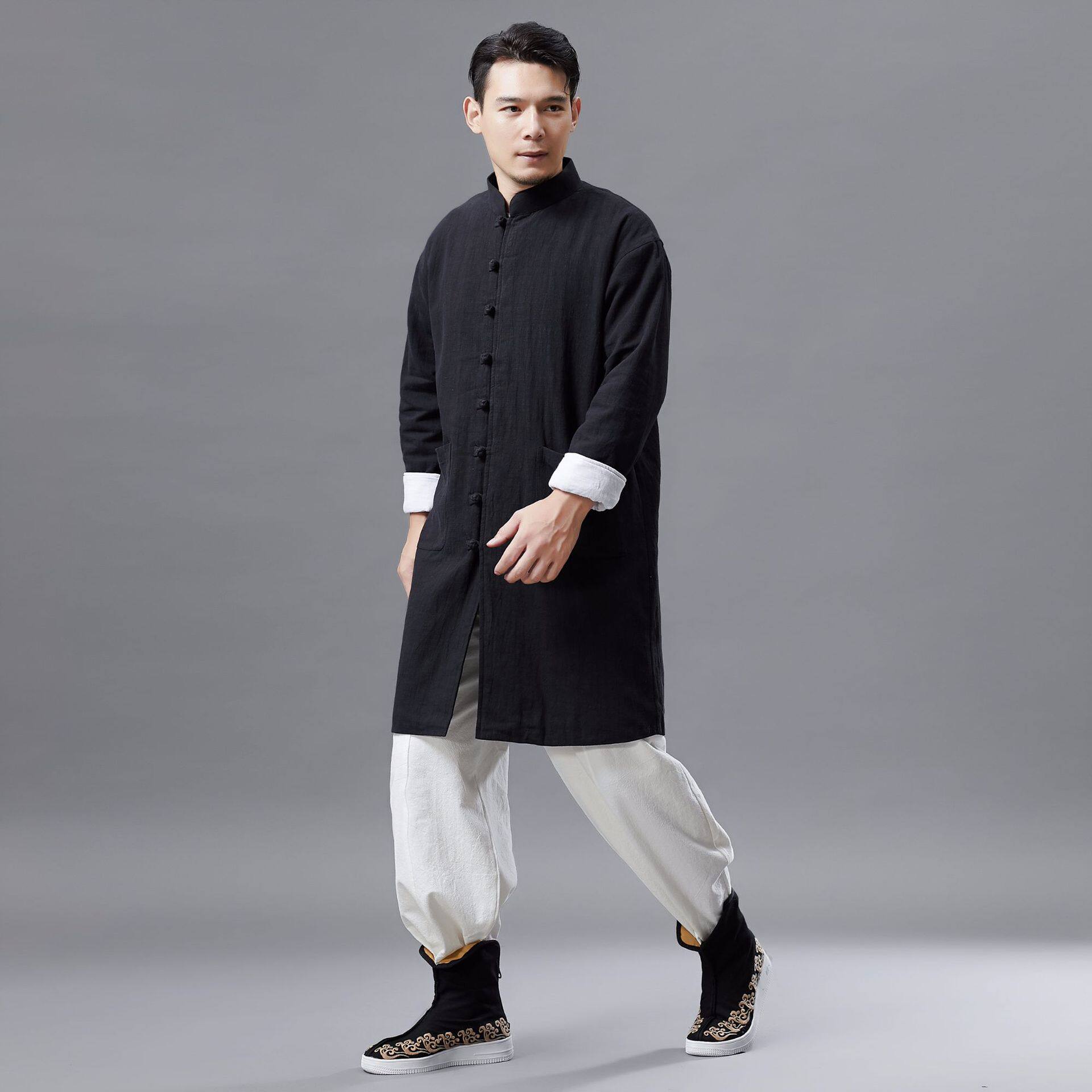 加厚太极服禅修服棉麻唐装道袍大褂中国风居士服练功武术服外套男
