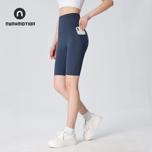 高腰练瑜伽服裤子女大码胖mm五分运动跑步短裤高弹纯色健身裤带兜