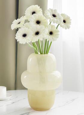 复古ins蜂蜜奶油客厅玻璃花瓶宽口水培鲜花摆件胖吨吨奶玉色矮款