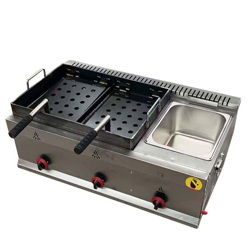 商用铁板鸡架炉摆摊煤气油炸锅一体机炸鸡排鸡锁骨专用设备铁板鸭