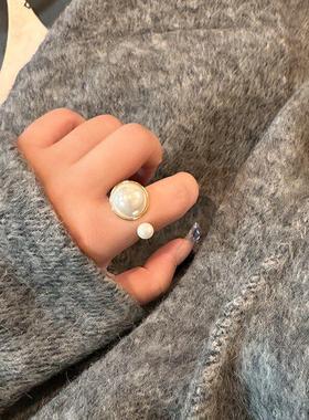 法式气质优雅大珍珠戒指女小众设计高级感夸张开口指环新款配饰潮