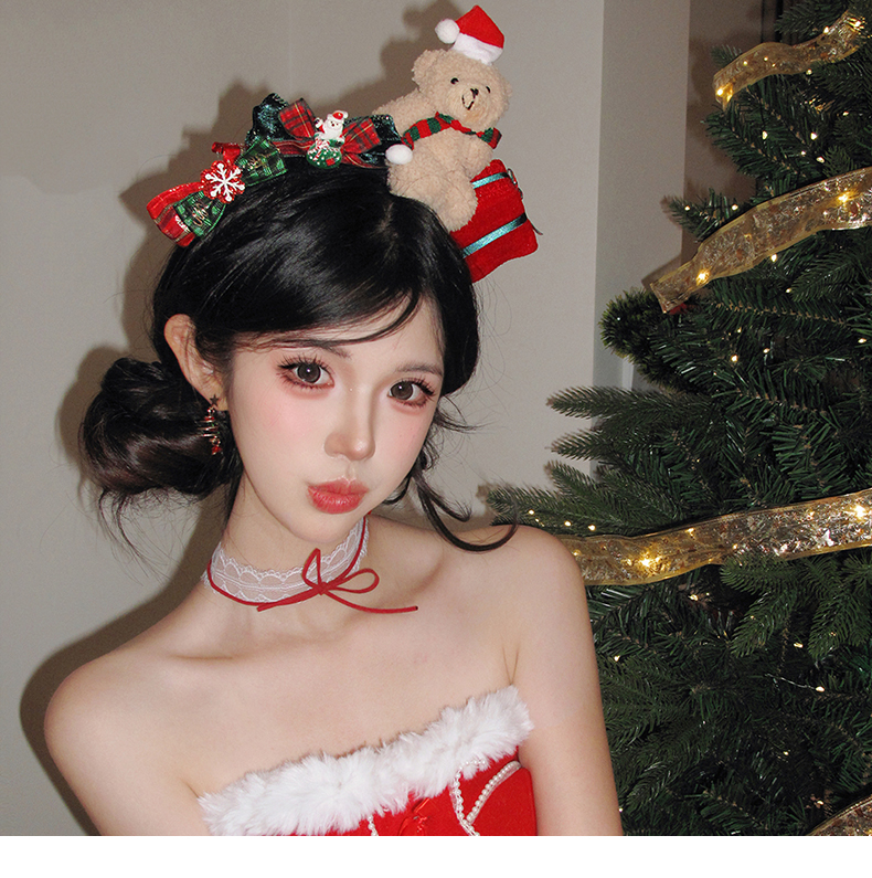 圣诞节发饰网红小熊蝴蝶结发箍