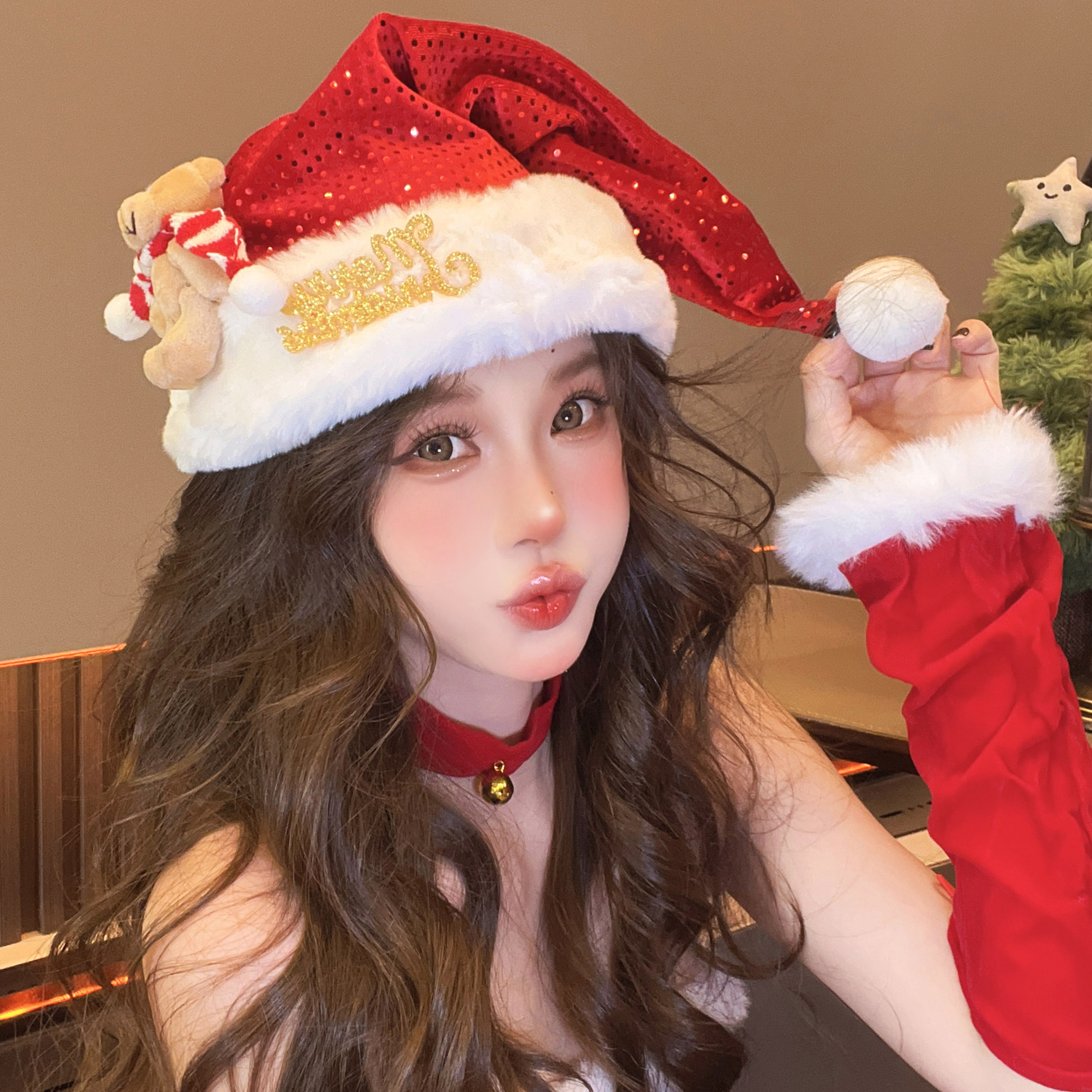 圣诞帽装饰红色毛绒头饰氛围装扮道具cos服装配饰圣诞老人帽礼品