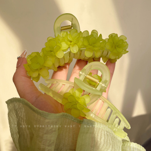 森林绿铃兰花发夹女夏季 后脑勺花朵抓夹大号气质古风鲨鱼夹子头饰