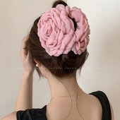 caro同款 玫瑰花朵抓夹女高级感法式 鲨鱼夹大号干枯玫瑰发夹后脑勺