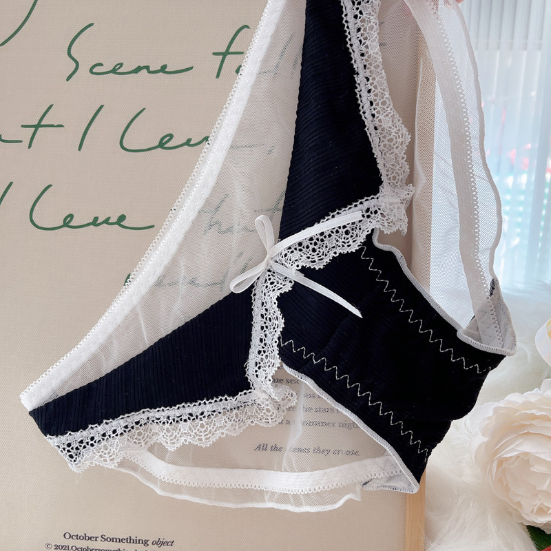 黑色礼服～情调纯欲少女低腰速干蕾丝女士网纱性感内裤女三角裤