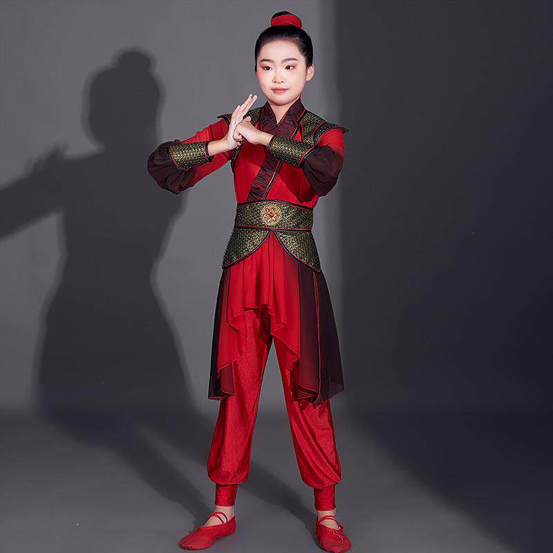儿童古典舞演出服女飘逸中国风水鼓舞蹈服装打鼓腰鼓秧歌服表演服