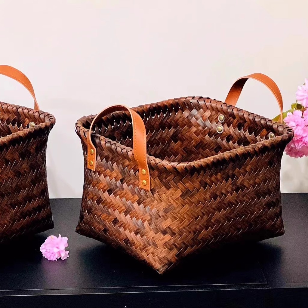 实体店清仓 美式复古高级仿藤编收纳筐玩具脏衣篓储物提篮野餐篮