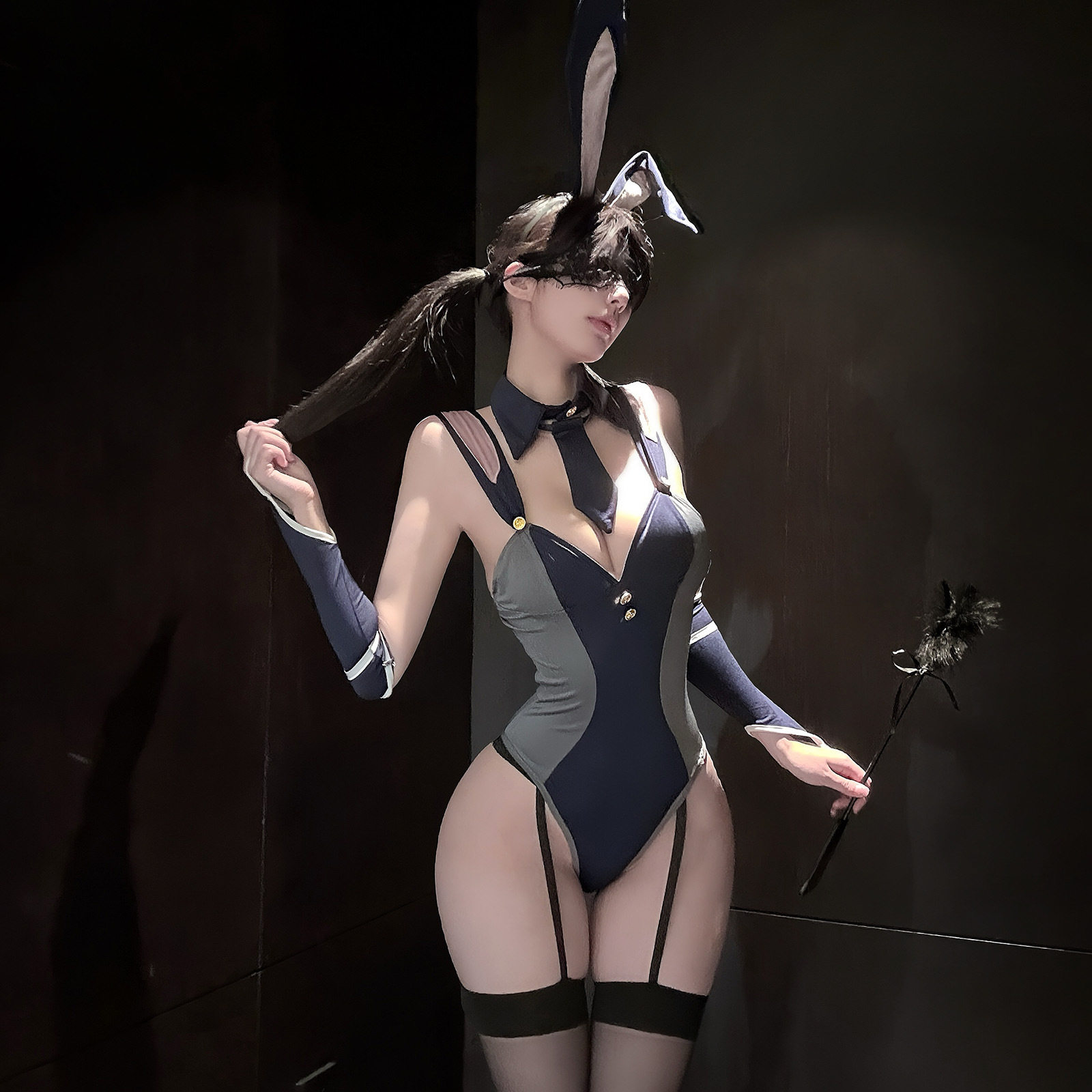 性感微醺辣妹纯欲风修身风兔女郎制服连体衣深v角色扮演cos服qqny