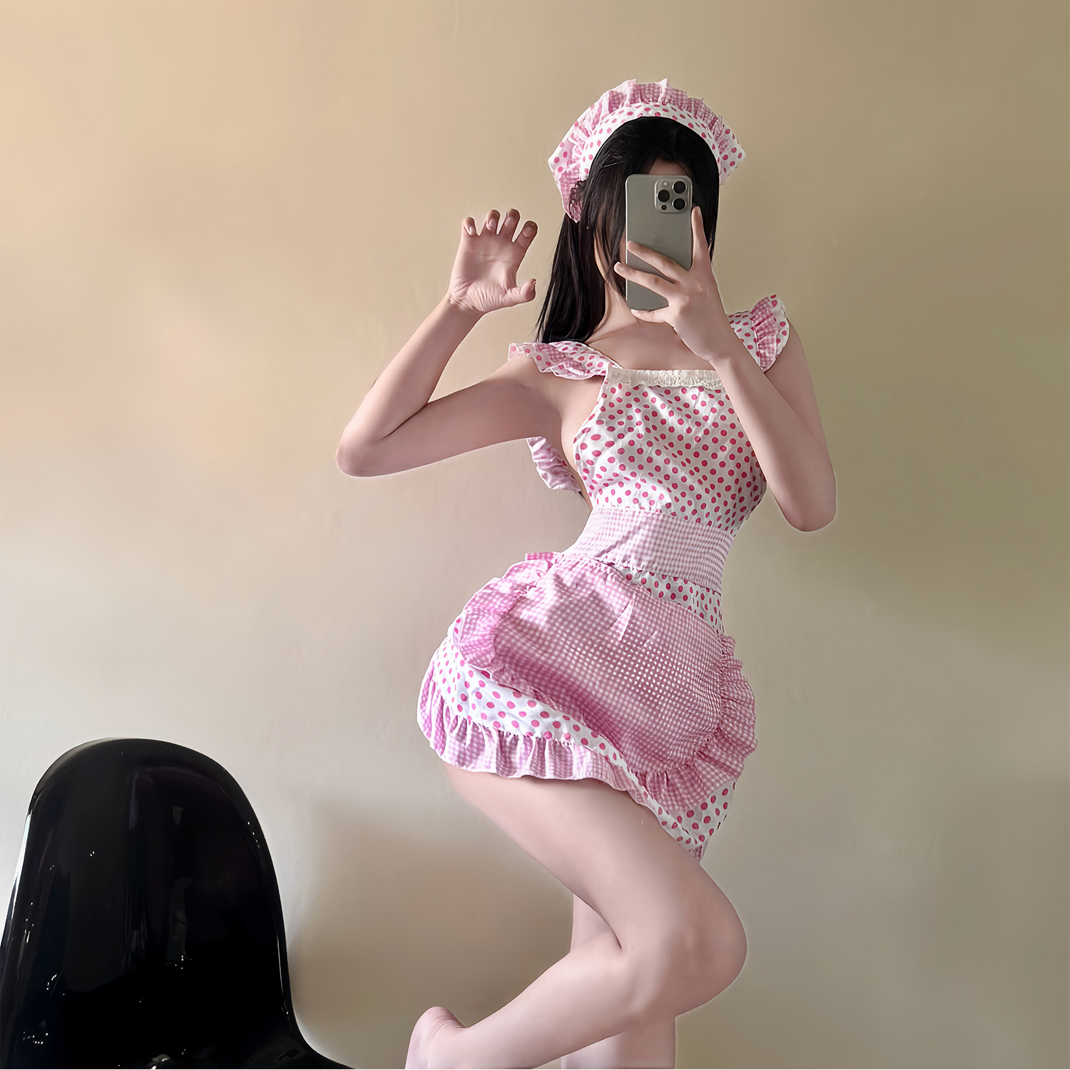 粉色甜美小厨娘围裙女仆制服套装