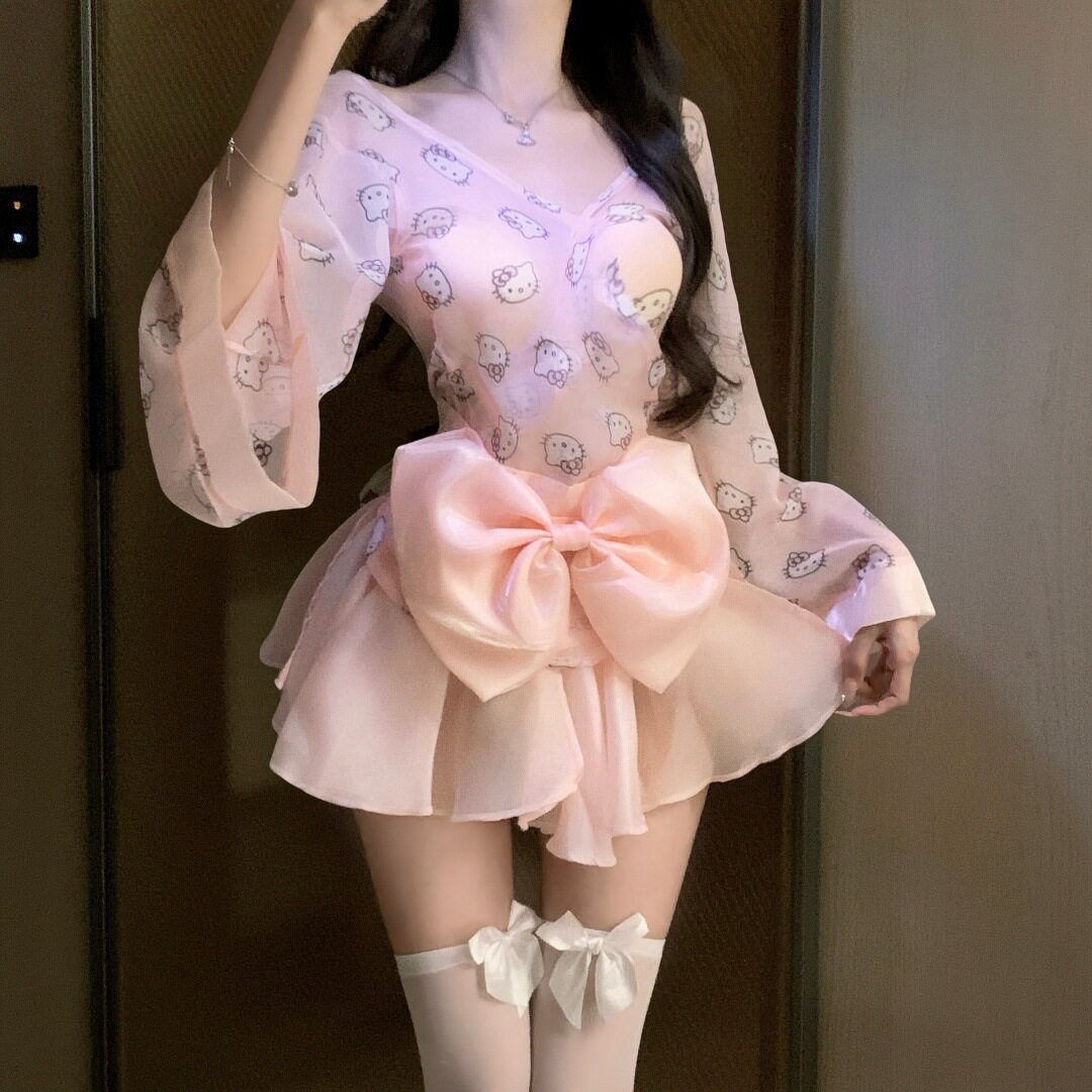 性感纯欲蝴蝶结和服露肩可爱甜美