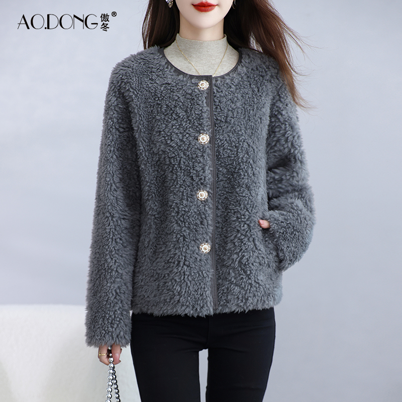 海宁颗粒绒皮草外套短款保暖