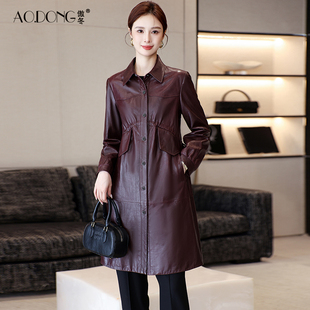 风衣外套春秋 植鞣绵羊皮翻领长袖 新款 海宁高级感真皮皮衣女中长款