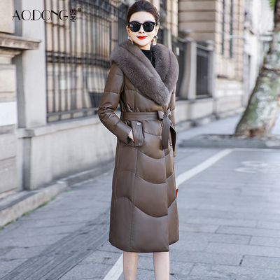 海宁绵羊皮真皮羽绒服女中长款皮衣保暖加厚狐狸毛领修身皮草外套