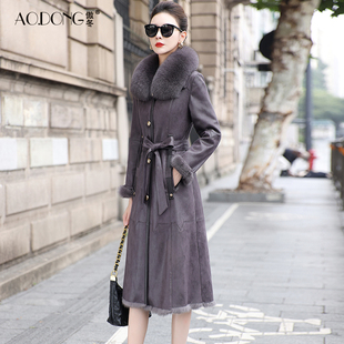 海宁兔毛皮草一体外套女修身狐狸毛领轻奢中长款保暖气质大衣冬季